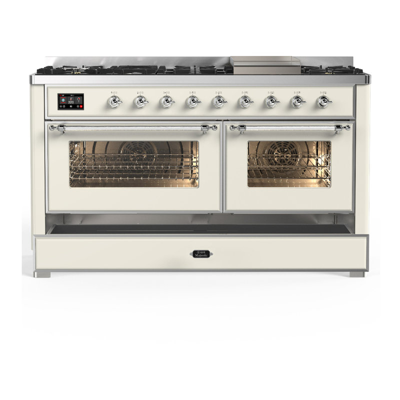 Majestic III Series 60 Inch Dual Fuel Range with 7 Sealed Burners, Griddle, in Blue Grey (Liquid Propane, Burnished Trim)