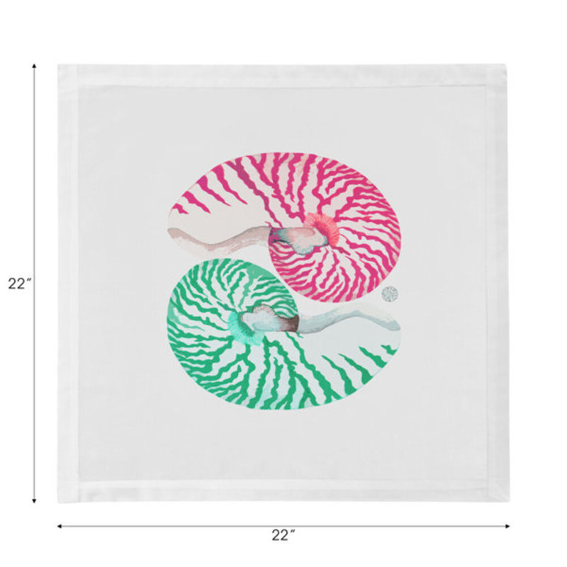 Nautilus Hemstitch 22" Linen/Cotton Napkin, Green/Red