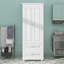 Tall Storage Cabinet, High-Quality Painted MDF, 3-Tier Upper Cabinet + 2 Drawers, Adjustable Shelf-1591716062