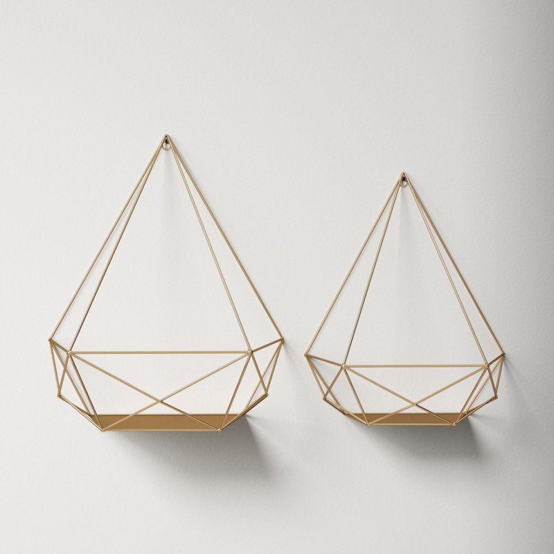 Gibson 2 Piece Diamond Metal Floating Shelf, Gold