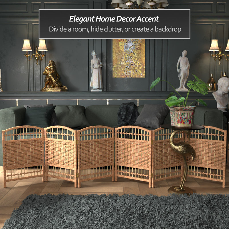 Short Fiber Weave Folding Screen, 6, Natural, 35.5"H