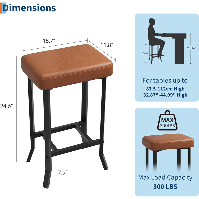 Tabourets de bar modernes, hauteur du comptoir, siège rembourré en similicuir, pieds en métal asymétriques, compacts pour les petits espaces, montage facile, brun, ensemble de 4