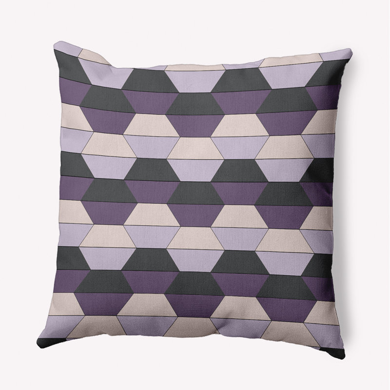 Coussin intérieur / extérieur Leafy Branch, H 18 po x l 18 po, Mauve / noir géométrique
