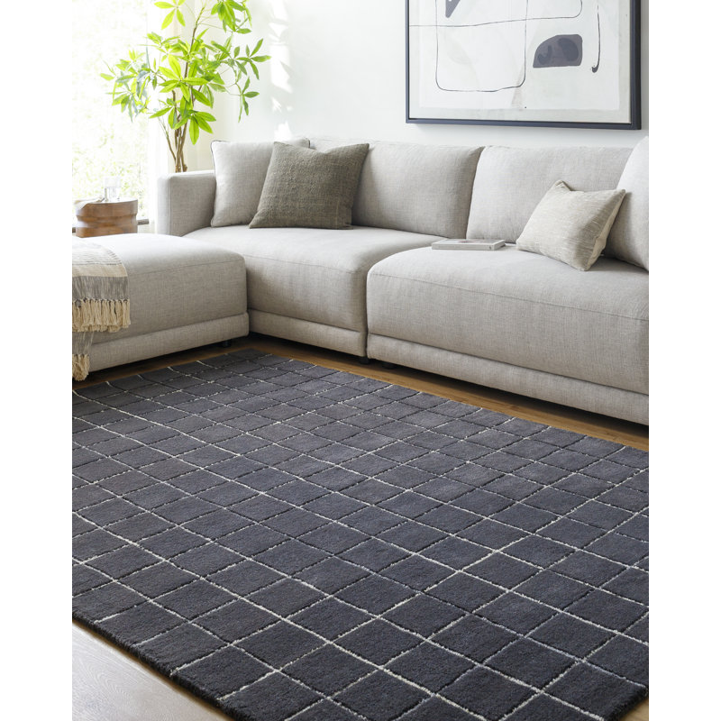 Mallory Marine Blue Hand Tufted Area Rug, Rectangle 5' x 8'