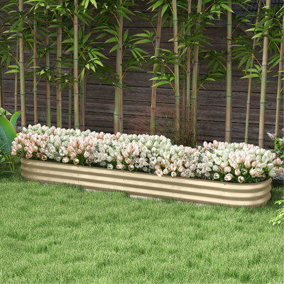 Jardinière de jardin en métal galvanisé de 11,79 po de hauteur - 7,9 pi x 2 pi, lit d'extérieur pour la plantation de légumes et de fines herbes, surélevé à la crème 2 pi 1 po, fleurs en boîte, herbes, légumes, crème, drainage efficace et sécuritaire