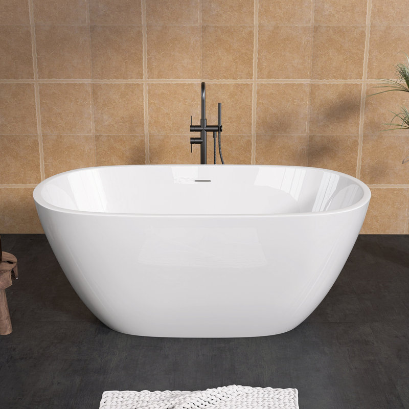 55" Freestanding Soaking Acrylic Bathtub, Glossy White