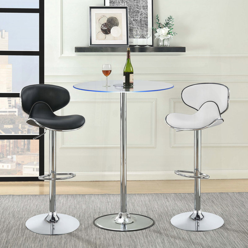 Table bistro à DEL en verre chromé - ronde 28 po x H 42 po