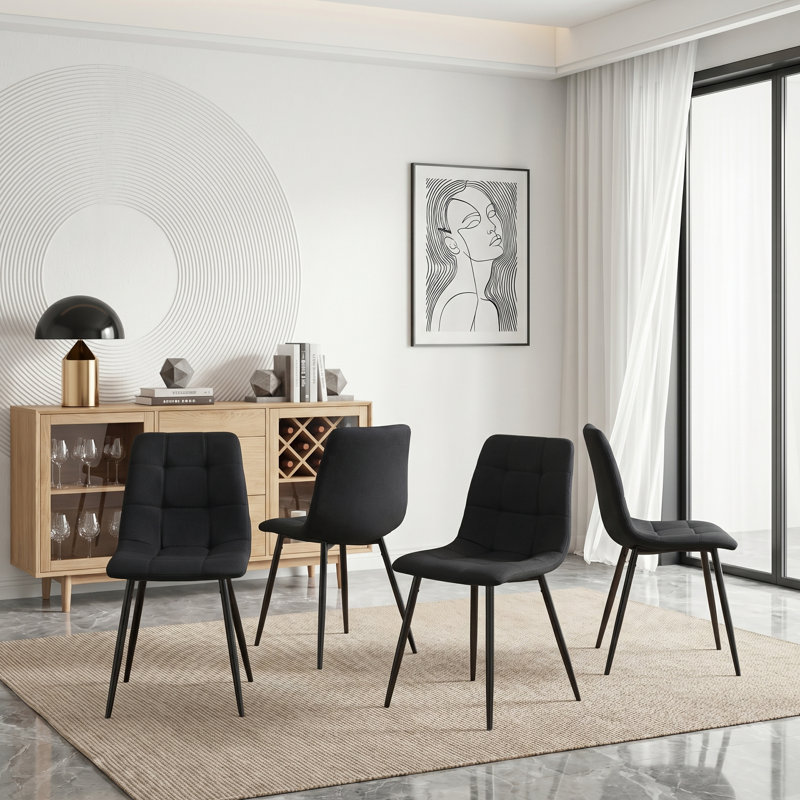 Nero Upholstered Dining Chairs With Metal Legs, Black