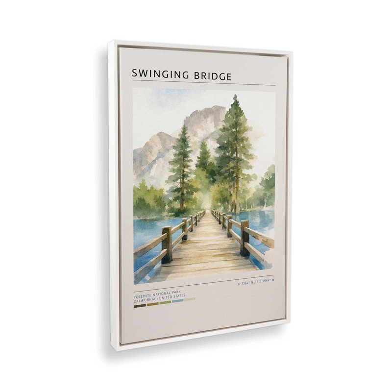 «Swinging Bridge, Yosemite», reproduction d'art sur toile, 8 po x 12 po, Cadre flottant blanc opaque