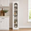 Étagère étroite de 170 cm (66,9 pouces) avec façade en verre et finition mélamine blanche