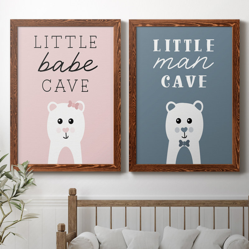 «Little Babe Cave», ensemble de 2 impressions, Pas de tapis, H 31,5 po x l 47 po x P 1,5 po, Toile avec cadre érable