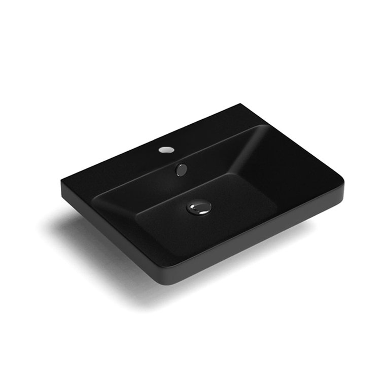 WS Bath Collections Luxury 18.1'' Matte Black Ceramic Rectangular Bathroom Sink with Overflow