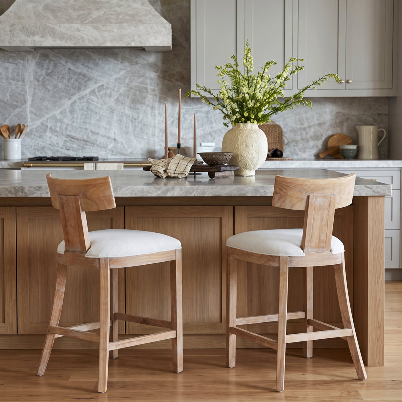 Sipos Fabric Upholstered Counter Stools, Beige