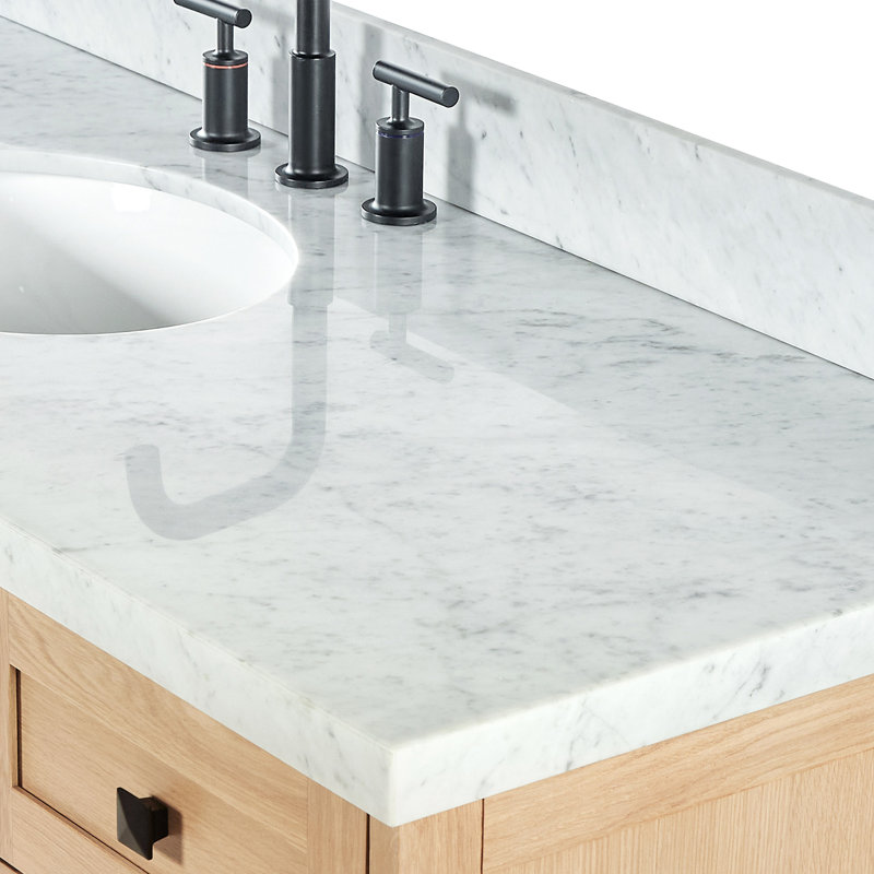 ARIEL Monroe 54 Single Sink Bathroom Vanity with Carrara Quartz Top, Oak, 54" - 55", Italian Carrara Marble