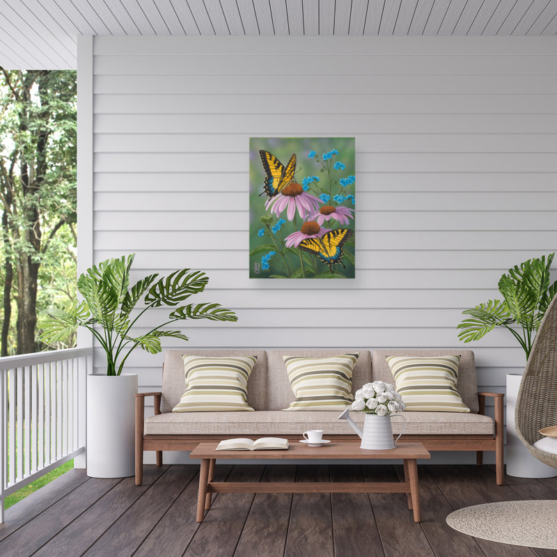 Jeff Hoff, tigre d'été sur toile d'extérieur «Forget Me Nots», H 14 po x l 19 po