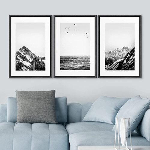 IDEA4WALL Noway Black White Snowy Winter Mountain Framed On Canvas 3 ...