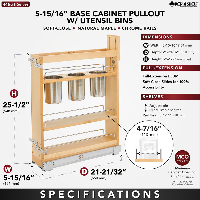 Organisateur de cuisine à fermeture en douceur 5 po Rev-A-Shelf, 448UT-BCSC5C, L 5 po