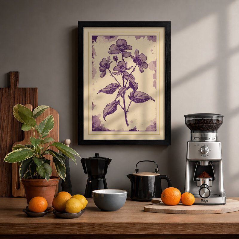 Purple Bloom Study Botanical - Framed Print, Black, A3 - 42.0 x 29.7 cm