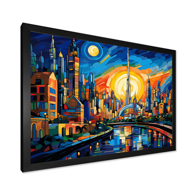 Pop Pop Cityscape I - reproduction sur toile, Cadre simple noir, H 16 po x l 32 po x P 1 po