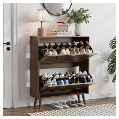 Armoire à chaussures Mid-Century moderne en noyer avec tablettes réglables