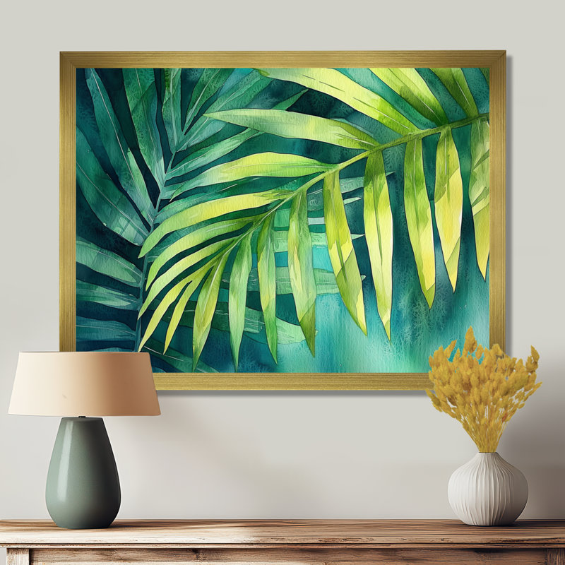 Collayer Green Tropical Safari Palms I - palmiers et palmiers, art mural, Reproduction encadrée d'une seule photo, Doré