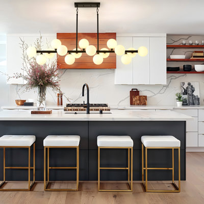 Modern Linear Chandeliers 16 Lights Pendant Light Fixtures, Glass Chandelier Mid Century Sputnik Chandelier For Kitchen Island Dining Room