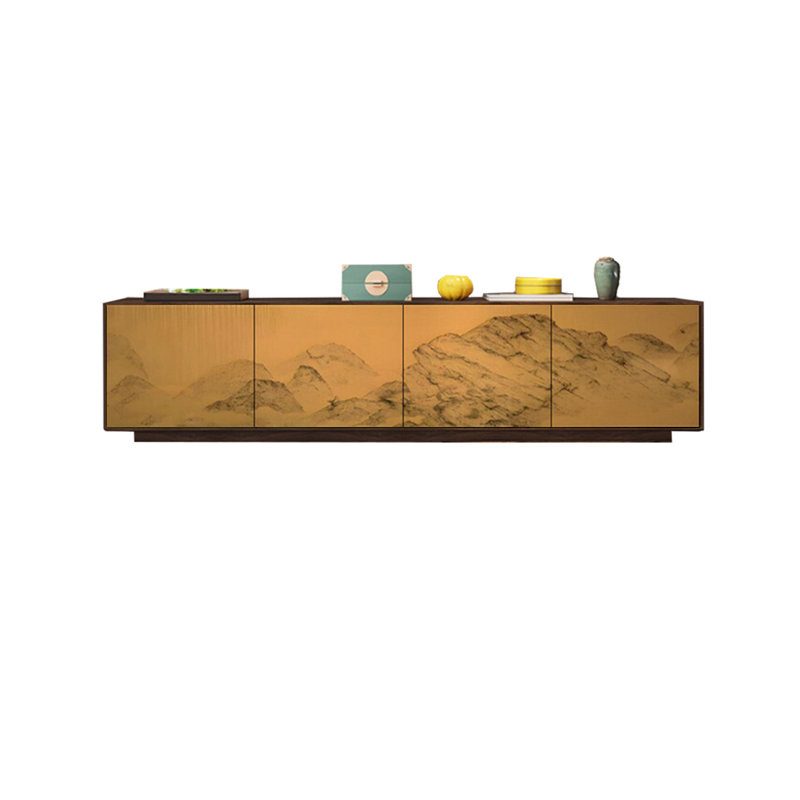 Meuble télé en pin naturel avec beaucoup de rangement, Brun / multicolore, 70.86"