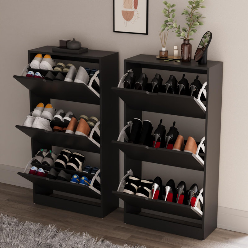 18 Pair Shoe Storage Cabinet, Black