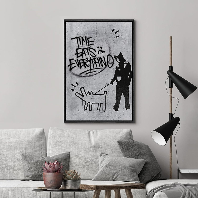 «Time Eats Everything Dog Walk On», reproduction sur toile, H 36 po x l 24 po x P 1,5 po, Cadre flottant noir
