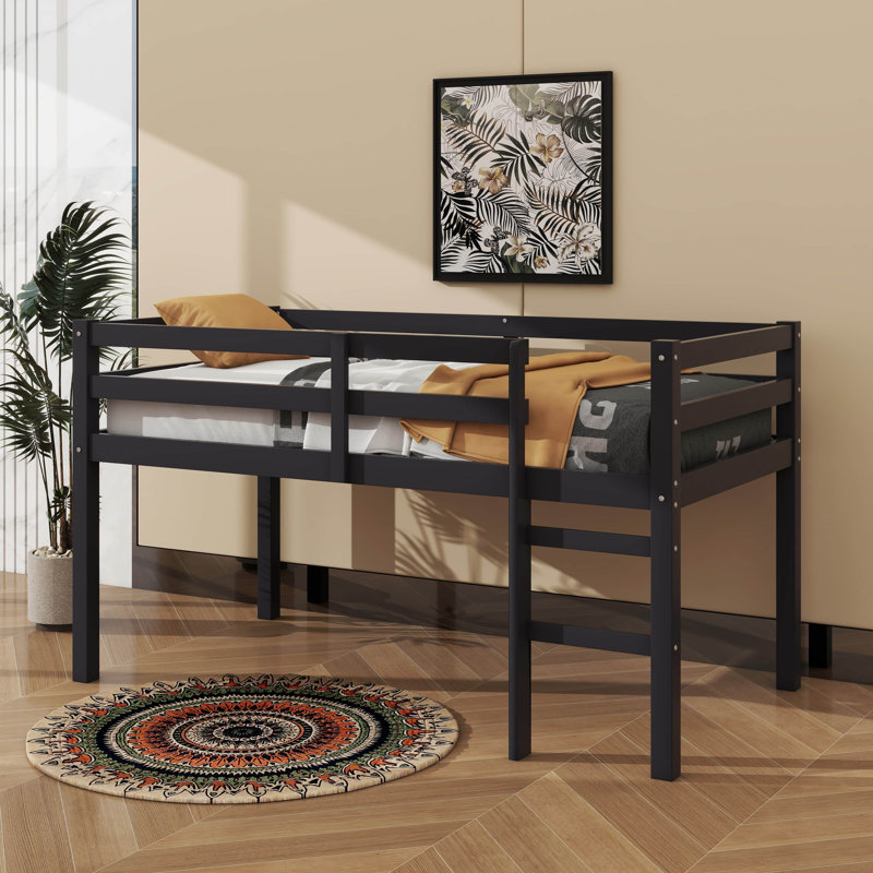 Twin Elevated Loft Bed Comes With Ladder, Black