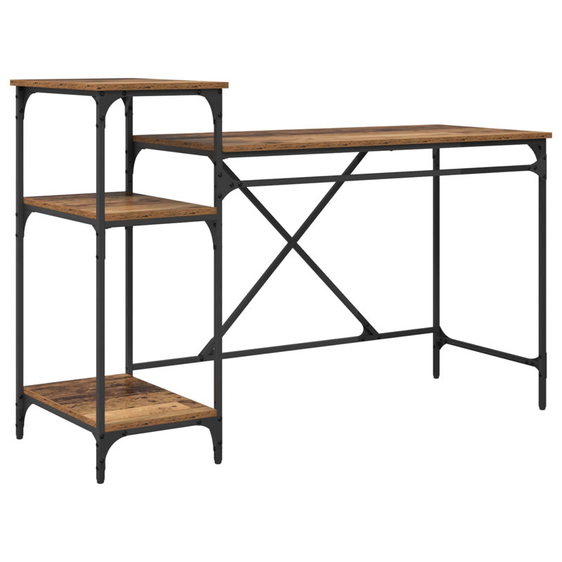 Metal Base Computer Desk, Old Wood, 90cm. H x 135cm. W x 50cm. D