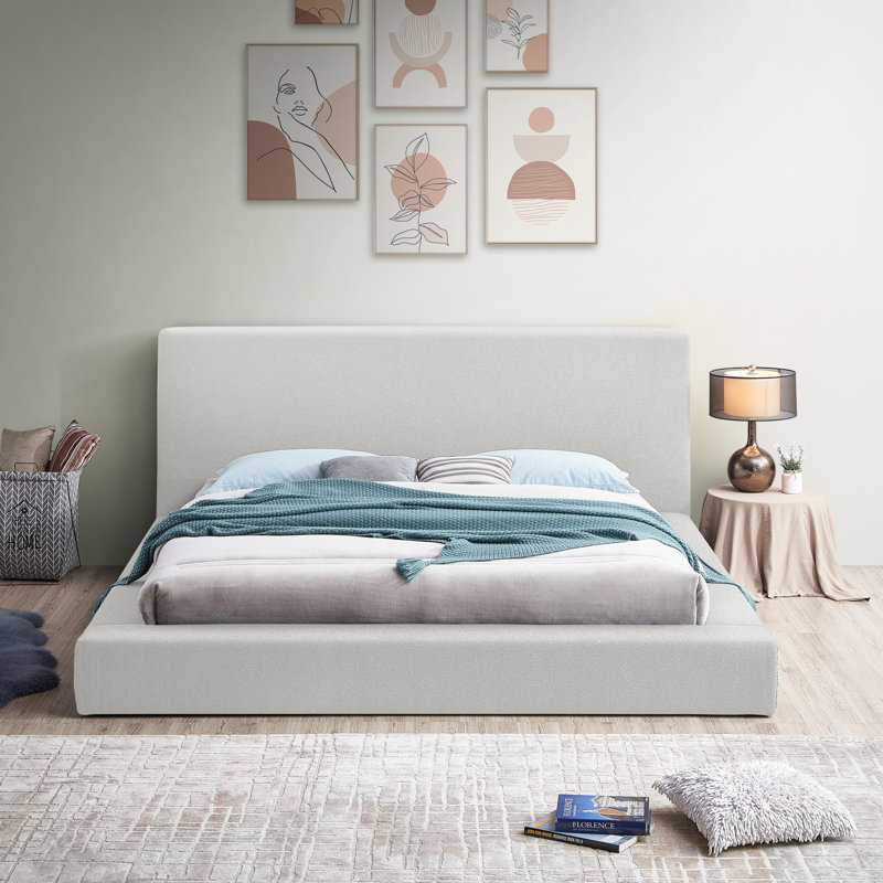 Issaias Upholstered Panel Storage Bed, Cream Boucle Fabric, King