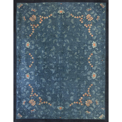 Room Size Blue Chinese Knotted 1890s Antique Wool Rectangle - Peking Rug