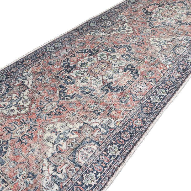 Custom Size Distressed Mahal Design Cotton Backing Rug Runner, Runner 2'2" x 15'