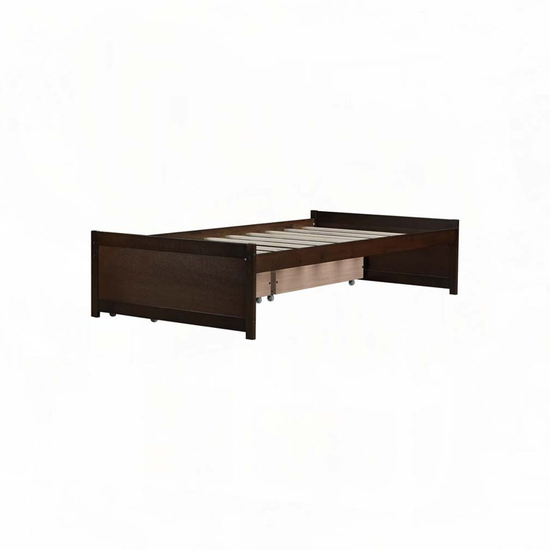 Solid Rubber Wood Bed  with 2 Drawers, Espresso