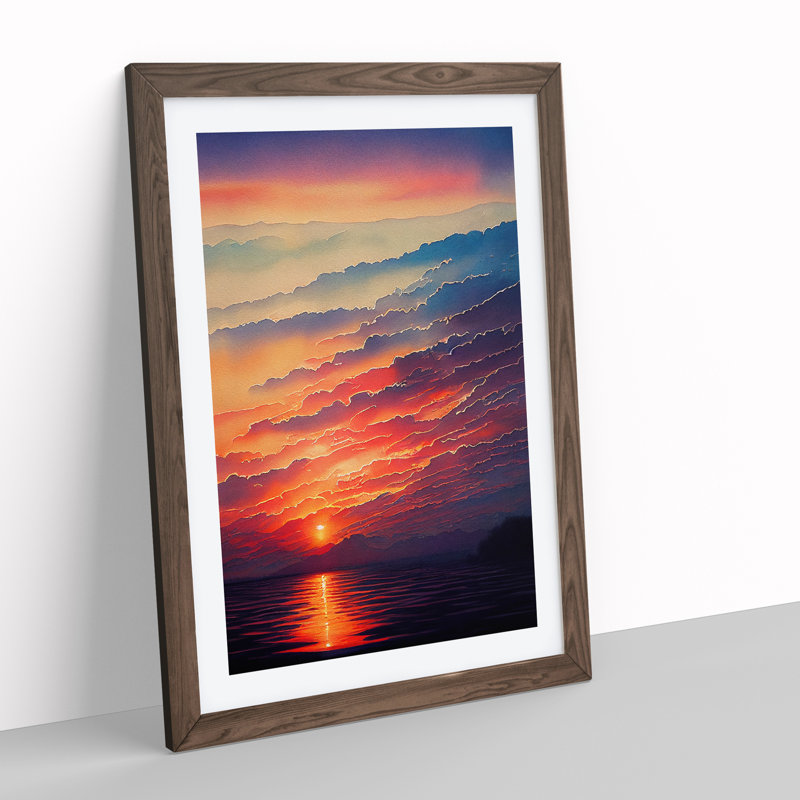 XV1022-3944X Shining Ocean Sunset - Print, White, 66cm H x 48cm W, Walnut Framed