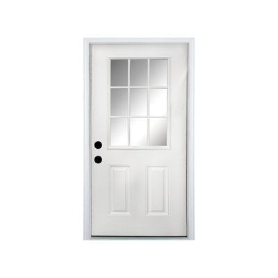 Porte d'entrée en fibre de verre 32 po x 80 po avec cadre en vinyle, verre à faible émissivité à 9 lumières, porte avant en bois de chêne blanc cassé, entrée pour la maison