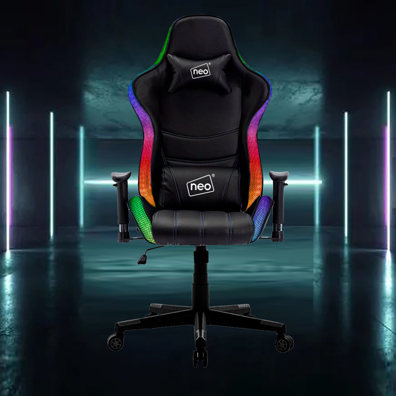 NeoDirect Adjustable Reclining Ergonomic Faux Leather Swiveling PC & Racing Game Chair in Black