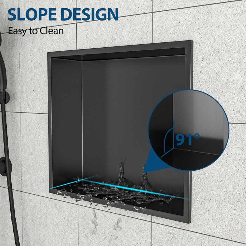 Stainless Steel Shower Niche, Gunmetal Black, Gunmetal Black, 3.94" H x 15" W x 13" D