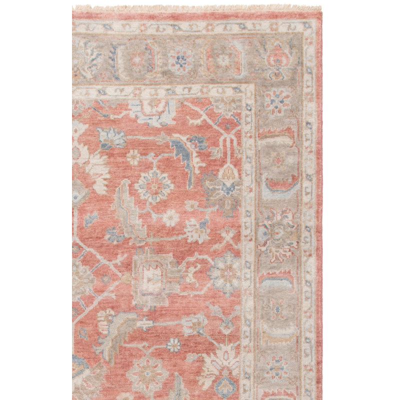 Rectangle Oriental Hand-Knotted Wool/Cotton Area Rug in Beige/Orange, Rectangle 6" x 9"