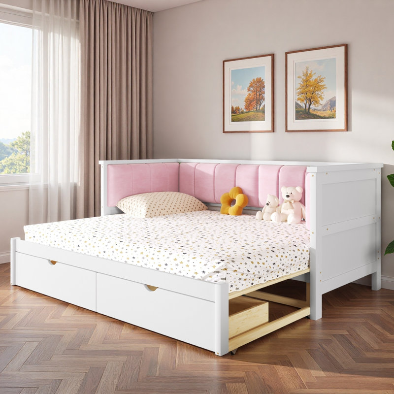 Modern Daybed With 2 Storage Drawers And Upholstered Backrest