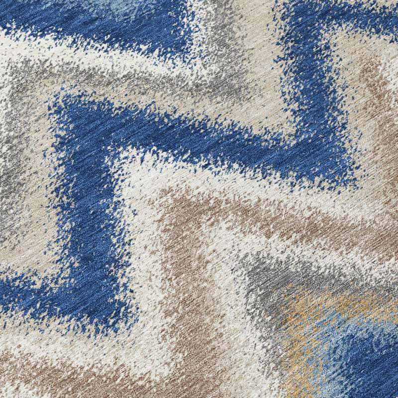 Machine Washable Indoor/Outdoor Chantille ACN2596 Geometric Rug, Navy, 10' x 14'