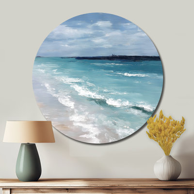 «Blue and White Coastal Beach Wonder», art mural rond traditionnel en métal