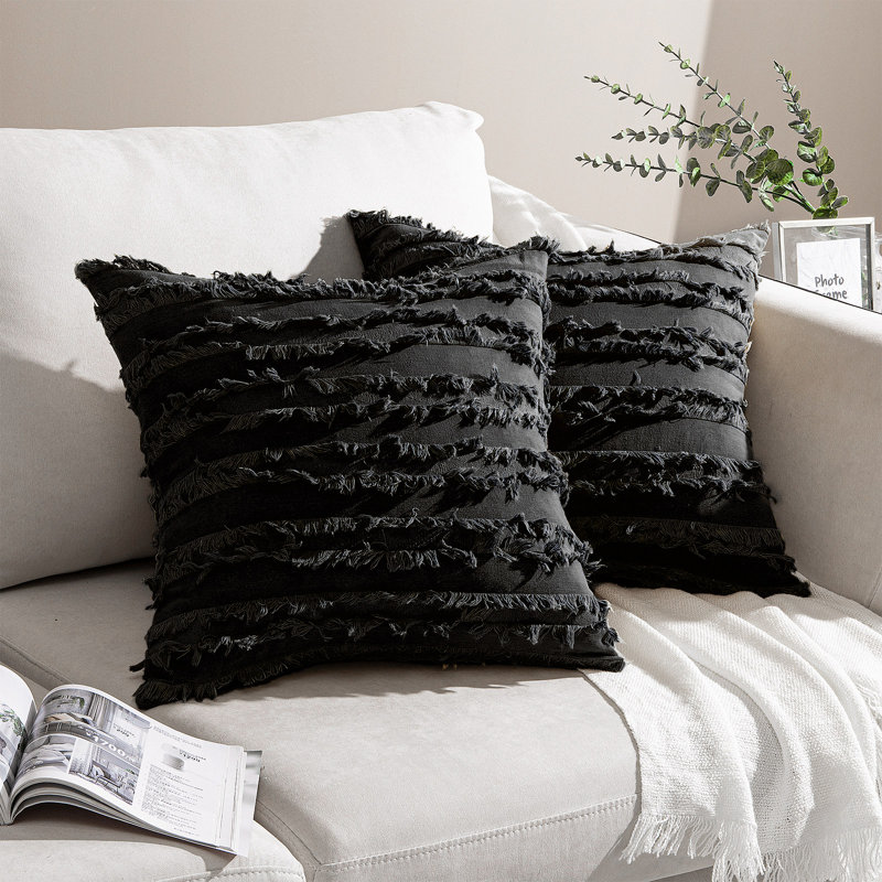 Housse de coussin carrée, Noir, H 18 po x l 18 po