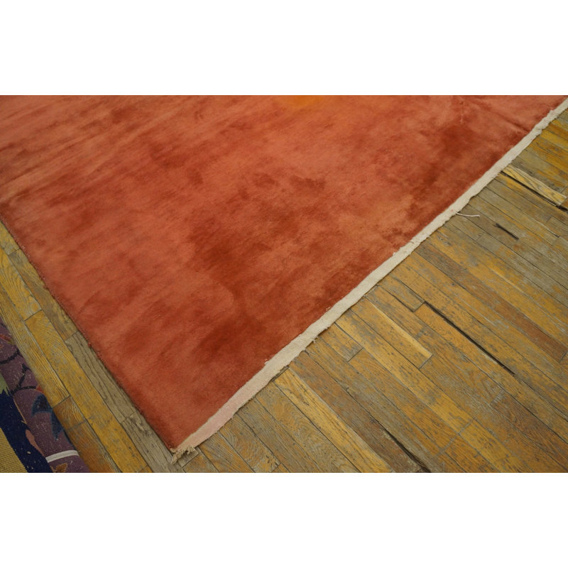 Antique Large Room Size Hand Knotted Wool Pile Chinese Art Deco Rug