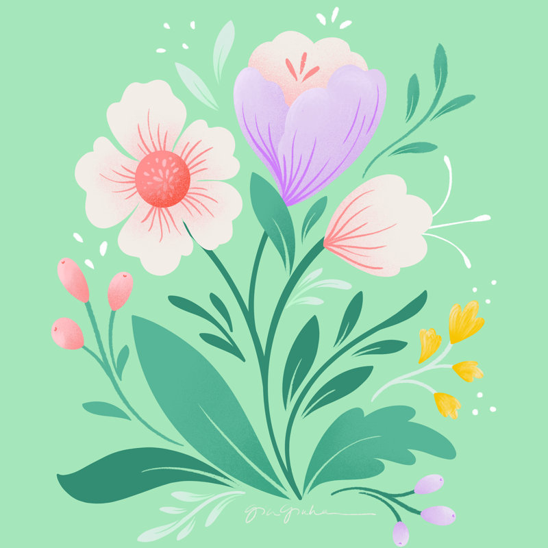 Champ de fleurs I, H 12 po x l 12 po