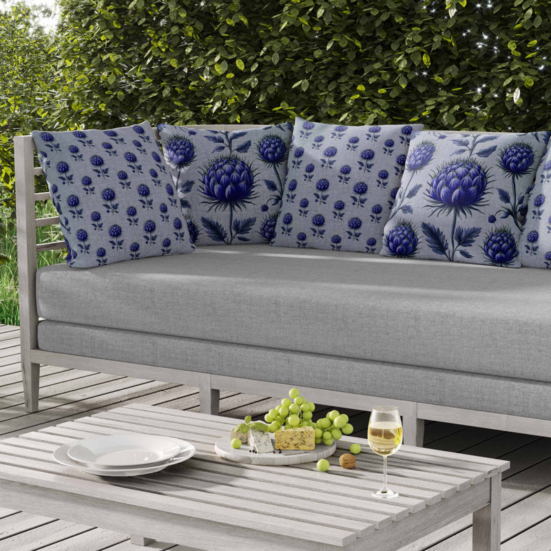 Coussin intérieur / extérieur Thistle Garden, Carré 20 po, Bleu