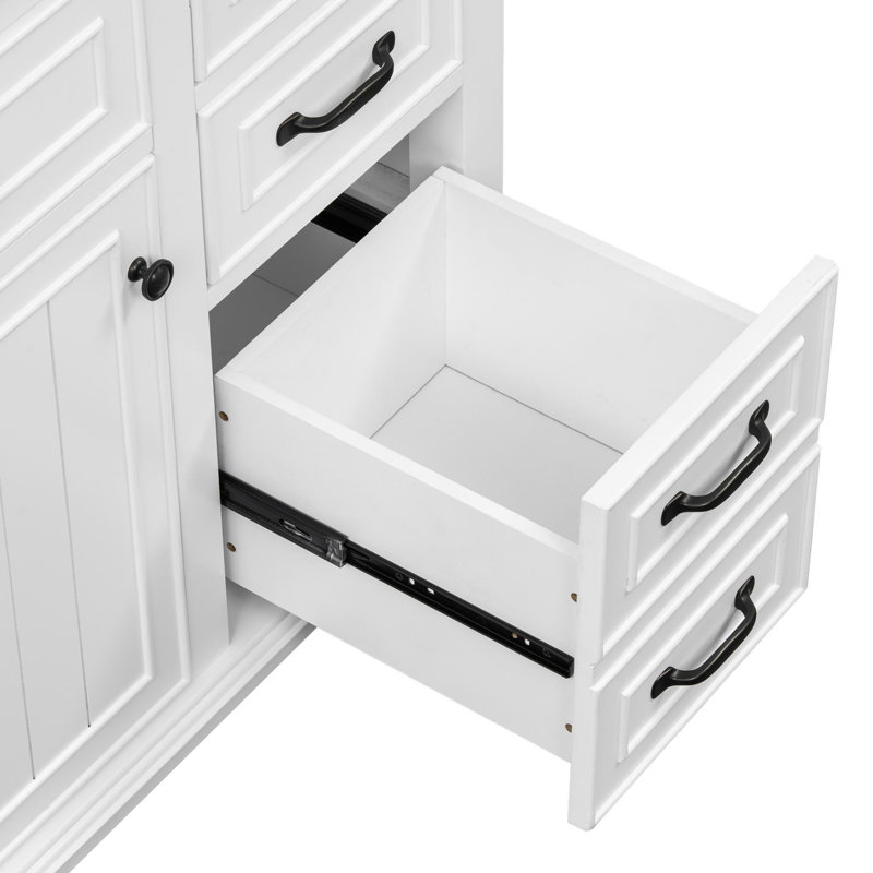 Meuble-lavabo de 36 po avec tablettes réglables et poignées en alliage de zinc (robinet non inclus), Noir, Blanc