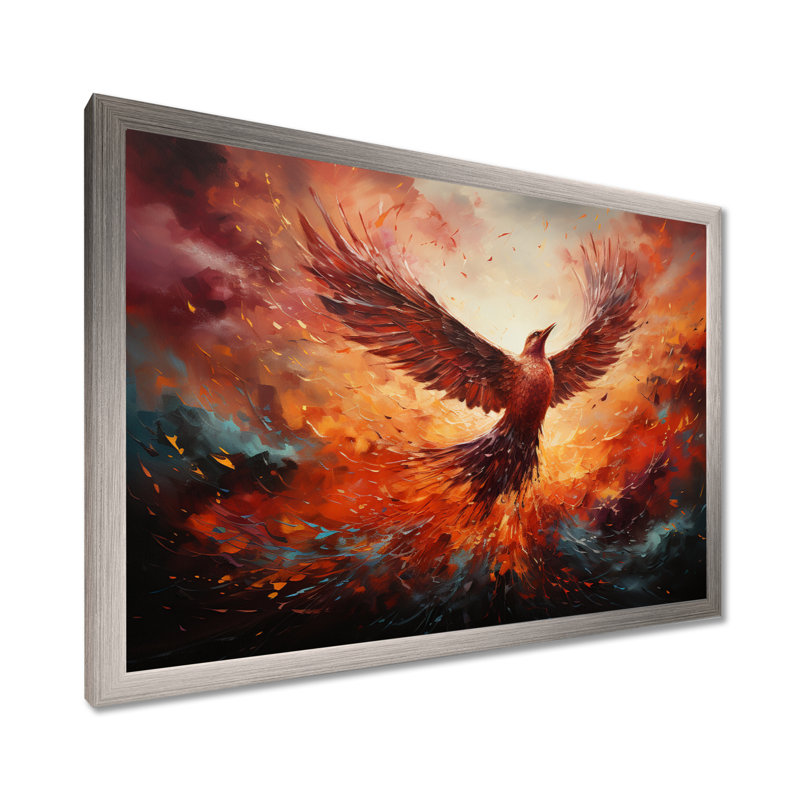 Reproduction d'art sur toile, "Resurg Phoenix Rebborn I", Cadre de coin argenté fermé, H 30 po x l 40 po x P 1,5 po