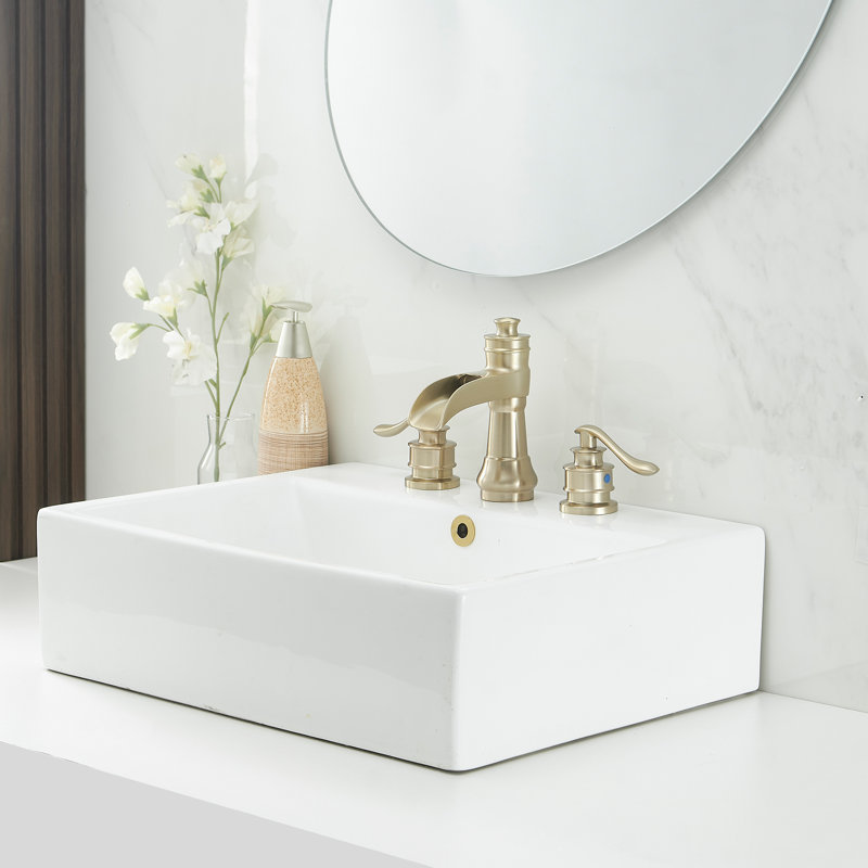 Robinet de salle de bain en cascade à 3 trous et 2 poignées avec bonde intégrée, Or brossé